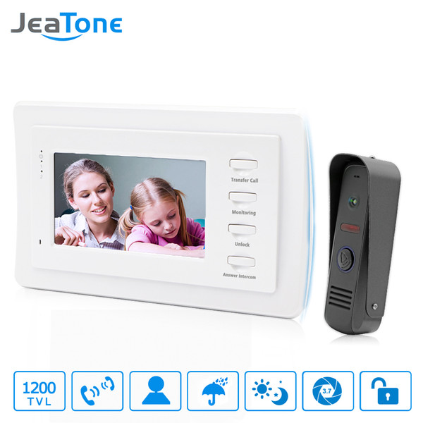 JeaTone 7 inch Video Door Phone Intercom Doorbell System Home Security Waterproof Night Vison IR Call Panel + TFT Color Monitor