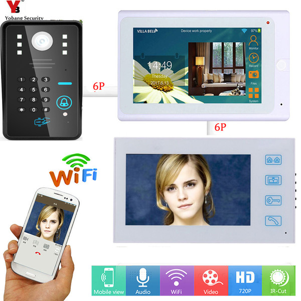 Yobang Security Wifi 7 Inch Monitor APP Remote Control RFID Wireless Video door Phone Doorbell Camera System 1 Camera 2 Monitor