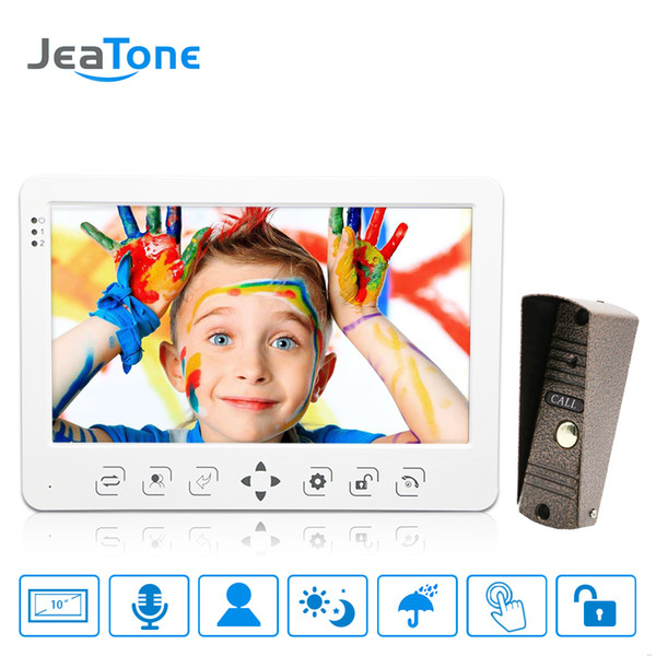 JeaTone 10 inch LCD Video Door Phone Doorbell Intercom System Touch Key Monitor Recording & Picture Night Vision Doorbell Panel 1200TVL