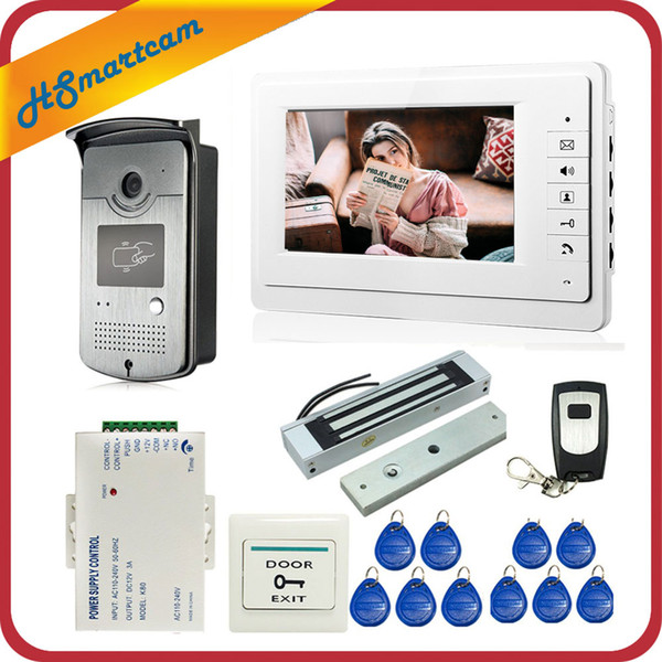 Wired 7 inch Video Door Phone Intercom Entry System 1 Monitor + 1 RFID Access HD Camera + Electric Magnetic Lock Access Control