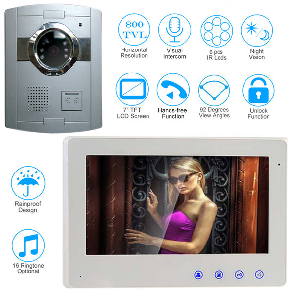 7 inch Wired Video Door Phone Door Bell Intercom System Kit with Night Vision Outdoor Monitoring for Apartment