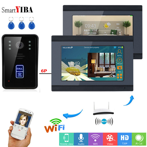 SmartYIBA APP Control RFID Video Intercom 7 Inch Wifi Wireless Video Door Phone Doorbell Unlock Intercom KIT 1 Camera 2 Monitor