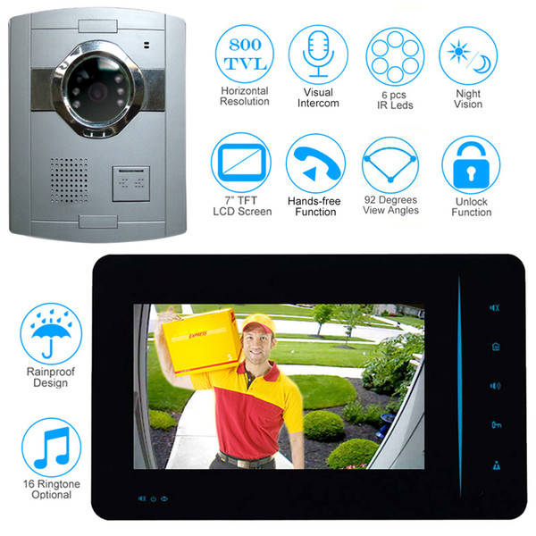 New 7 inch Monitor Video Door Phone Intercom System Video Doorbell With 800TVL Outdoor Camera Night Vision Unlock Home Security