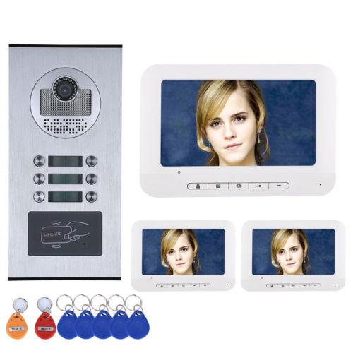 3 Apartment Video Door Phone Intercom System IR-CUT Camera 6 button 3 Monitor