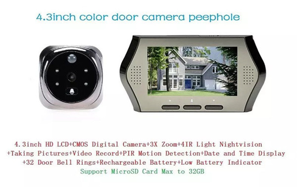 4.3 Inch 3X Zoom Wide Angle Motion Detection Peephole Viewer