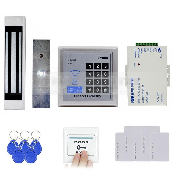 DIYSECUR Door Access Control Security System 125KHz Rfid Card Reader Keypad Kit + 180Kg Electric Magnetic Lock Door Bell Button K2000