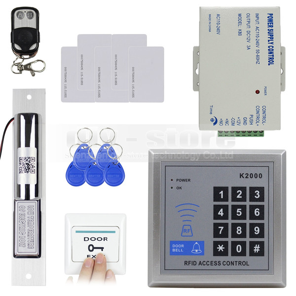 DIYSECUR Access Control System DIY Full Kit Set RFID Keypad + Electric Drop Bolt Lock + Remote Control K2000