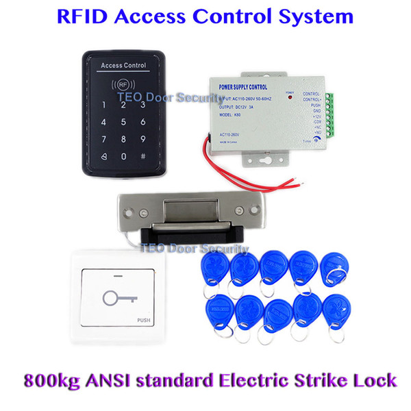 Free Shipping Touch to Open Door RFID Access Door Access Control System Heavy Duty Electric Strike Lock 110V to 240V DC 12V 3A Power Supply