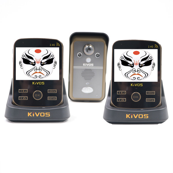 Wholesale- KIVOS KDB302A Wireless Intercom Video Door Phone 1 Camera and 2 Monitors PIR Take Picture Russian