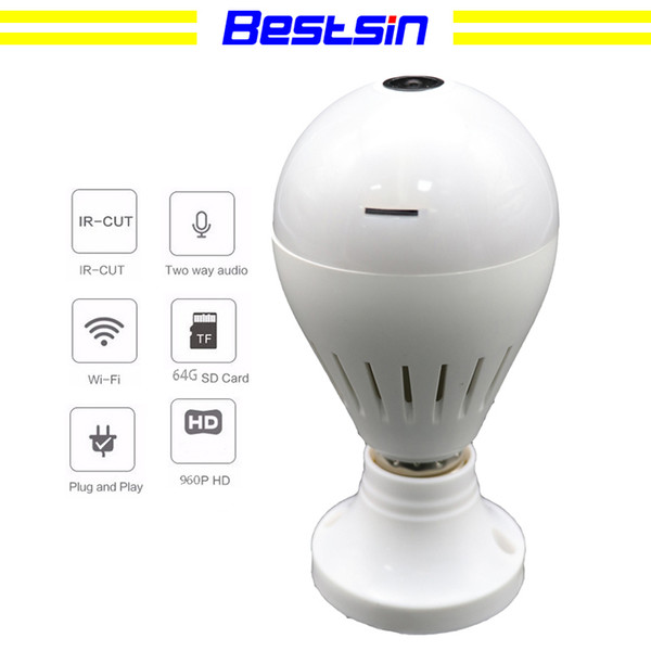 Bestsin 960P 1080P HD Panoramic Bulb Light Wireless IP Camera Wi-FI FishEye Baby Monitor Mini Lamp Wifi P2P Cam CCTV Home Security