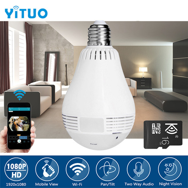 960P 360 Degree Wireless IP Camera Wi-fi Fisheye Bulb Camera CCTV 3D VR Camera Audio Panoramic Smart Home Security YITUO