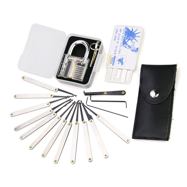 transparent practice 7 pin lock padlock + 12pcs/set Lock picks Tools locksmith + 5pcs credit card lock pick set