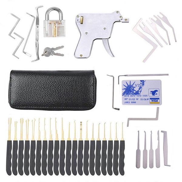 24Pcs Lock Padlock Picking Kit Tools Transparent Key Extractor Lock Pick Gun Set Credit Card Tools Set