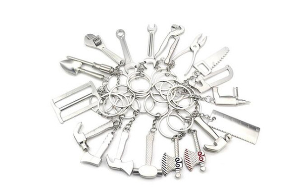 30PCS suti Portable keychain Tool High-grade Simulation Key Chain Rings Stainless Steel Wrench Shape Hammer Birthday Gift