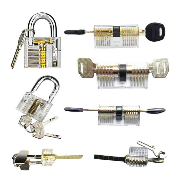 7pcs Transparent Practice locks Training Locksmith Tools Visible Cutaway Crystal Lock Pick Sets