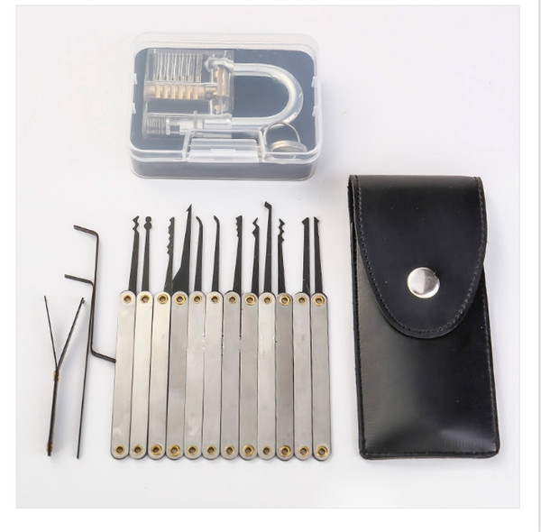 15pcs Training Lock Pick Set Locksmith stainless steel Practice Tools With Transparent Cutaway for Opener Locksmith Unlock Training