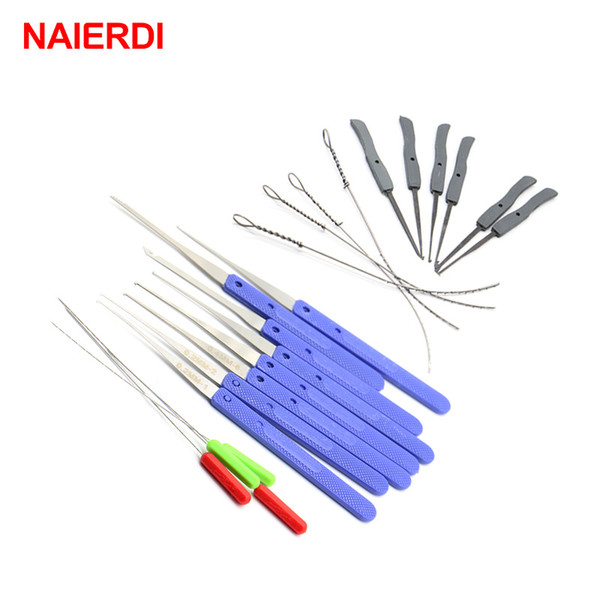 NAIERDI Locksmith Supplies Tools Broken Key Extractor Removal Hooks Set 12PC With 10PC Handle Tool Lock Pick Furniture Hardware