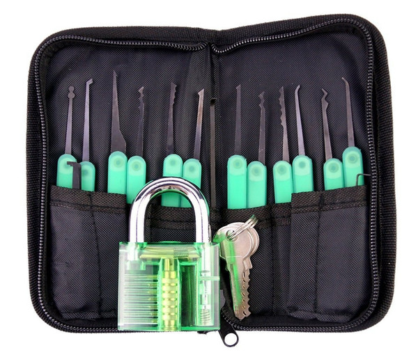 Green Transparent Lock With 12 Pieces Green Lock Pick Tools