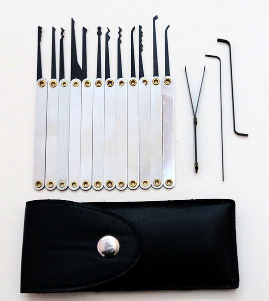 Good quality 12pcs Leather Lock Pick Case Stainless Handles w/ Bag Removing Key Set Lockpick Locksmith Tools Lock Opener BK031