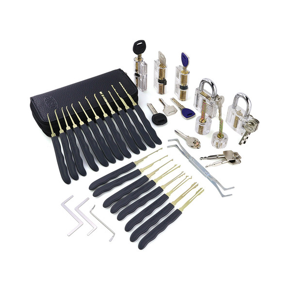 24pcs Lock Pick Tools with 7pcs Different Transparent Practice Lock for Locksmith Train Set