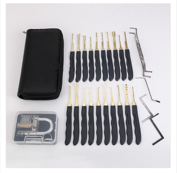 High Quality Stainless Steel 24pcs GOSO Lock Pick Lockpick Locksmith tools Fast Lock Opener with Leather Bag+Transparent Padlock Practice