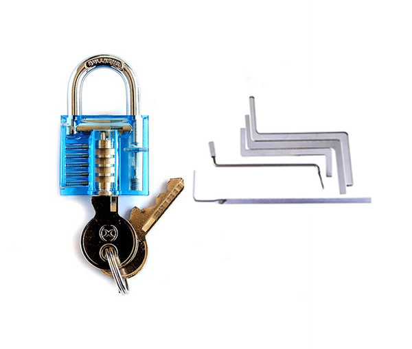 Locksmith Professional Tools Set Blue Mini Transparent Pick Padlock+5pcs Locksmith WrenchTension Tool Locksmith Supply