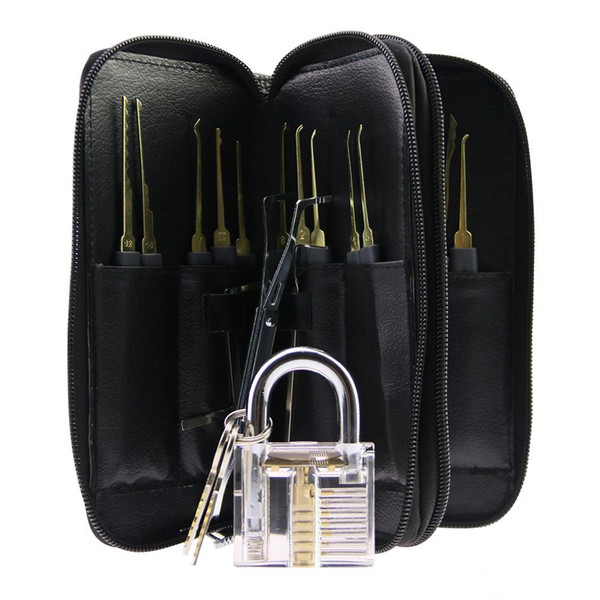 High Quality Stainless Steel 24pcs GOSO Lock Pick Set Kit Locksmith Tools with Transparent Practice Padlock