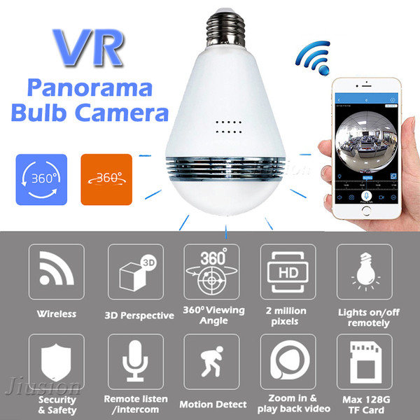 WiFi IP Bulb Light Camera FishEye 960P 360 degree Full View Mini CCTV Camera 1.3MP Night Vision Home Security Panoramic Camera