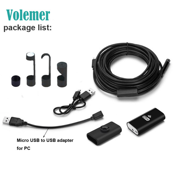 Volemer Waterproof WIFI Endoscope Camera 1200P Hard/Soft Wire wireless 8mm Lens 8 LED Borescope Mini Camera For Android IOS PC