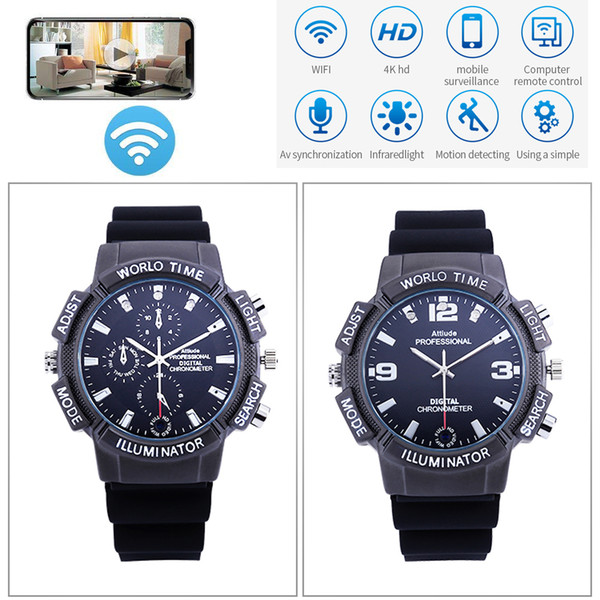 8GB memory WiFi Video Watch Camera, 4K 4096*2160P WiFi IP P2P Smart Watch Camera with Night Vision LED Light Wireless Cam PQ522