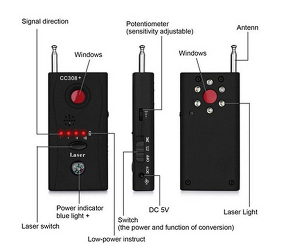 CC308+ Wireless Camera Lens Detector Radio Wave Signal Detect Camera Full-range WiFi RF Singnal Bug Laser GSM Device Finder