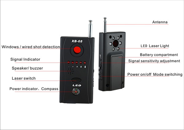 XB-68 Multi-Detector Full-Range All-Round Wireless RF Subminiature Cameras Bug Detector Finder Alarm GSM Device Finder