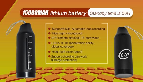 water cup camera HD 720P bottle DVR wifi IP camera P2P night vision remote monitor recording while charging with 15000mah battery black
