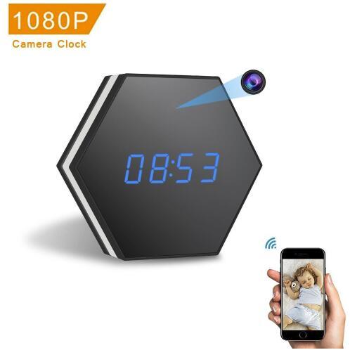 Mini Camera Clock HD 1080P WiFi Smart Mirror Clock with Night Vision Two-Way Audio Motion Detection Colorful LED light