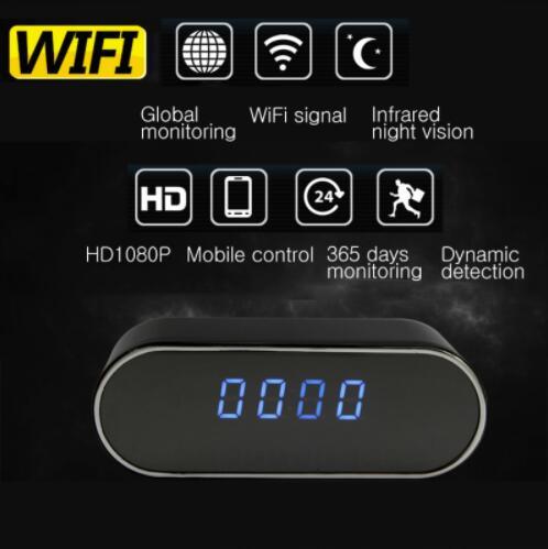 HD WIFI Mini Camera Clock Night Vision Clock Alarm P2P Livecam IR Smart Camcorder Wifi Remote Control Support TF card
