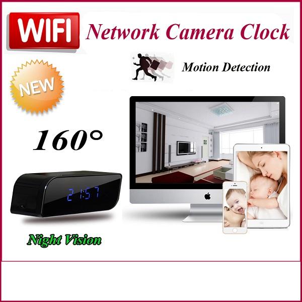 Mini IP camera P2P Network Wifi Clock DVR HD 720P with Night Vision Motion Detection Wide-angle view 160 degree Mini DV black