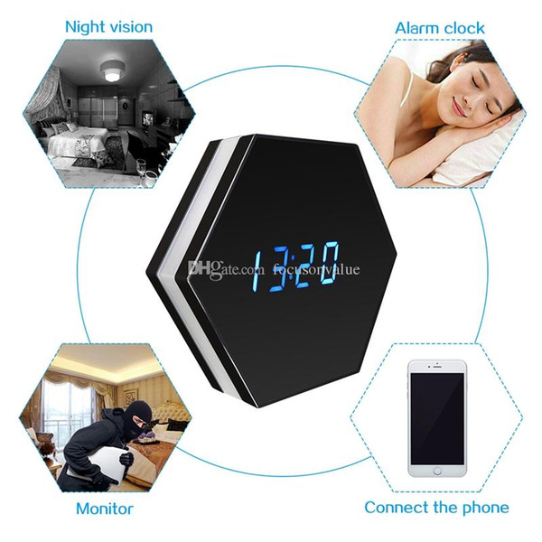 Colorful lights Alarm clock Camera Wireless wifi Mini Clock P2P IP Camera HD 1080P CLOCK DVR home Security & Surveillance Cameras