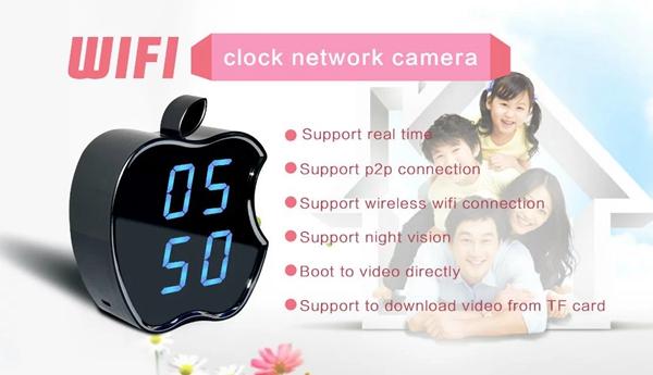 WIFI Clock DVR mini IP Camera P2P night vision 160° wide angle HD 720P apple Shape Alarm Clock network Camera Nanny Cam