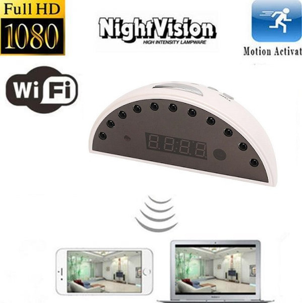 WIFI Clock DVR Night Vision mini IP Camera P2P 1080P Motion Detection Digital Alarm Clock Remote Monitor Home Office Security Network Camera