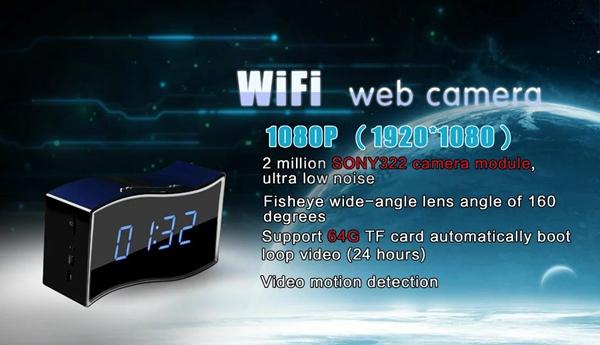 Full HD 1080P Wifi mini IP Camera Clock Camera P2P Night Vision Motion Detection 160° Wide Angle digital alarm clock DVR remote monitor