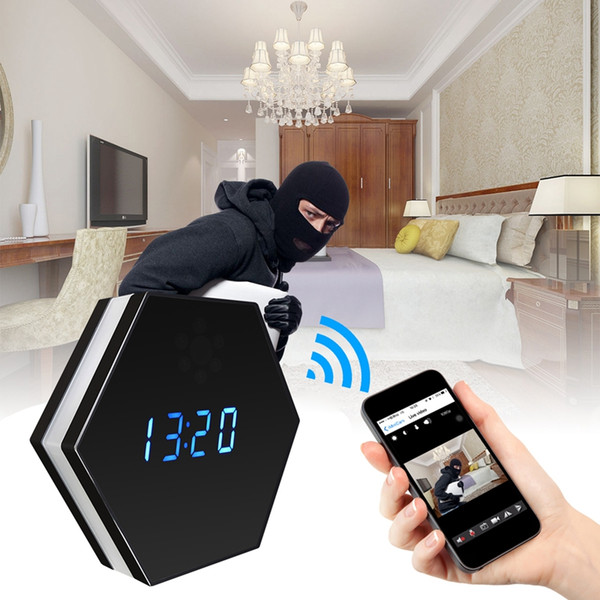 Wireless wifi Colorful lights clock P2P IP camera HD 1080P night vision alarm clock pinhole camera DVR Support motion detection