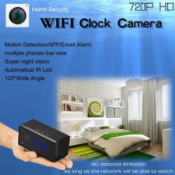 WIFI network Clock IP camera HD 720P Mini Clock pinhole Camera with Motion Detection Infrared Night Vision Home Security Surveillance Cam