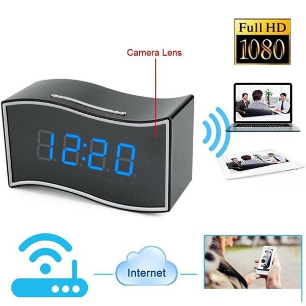 HD 1080P Wireless wifi CLOCK Camera DVR RJ45 Alarm clock Pinhole Camera With IR Night Vision with 160° APP Remote View