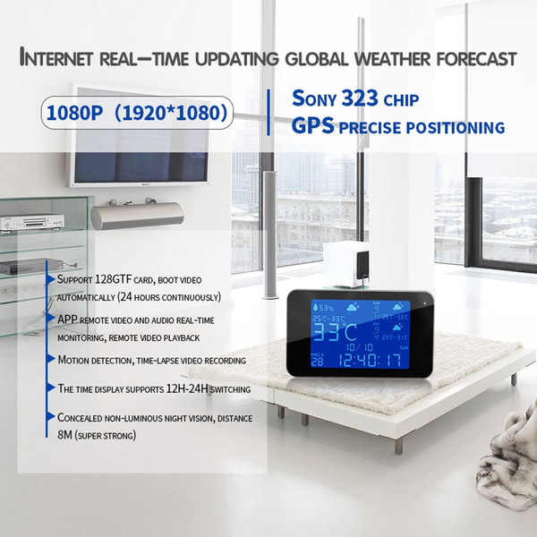 Wifi clock P2P IP Camera Weather forecast Clock pinhole Camera HD 1080P Night vision Alarm Clock Camera home Security & Surveillance Cameras