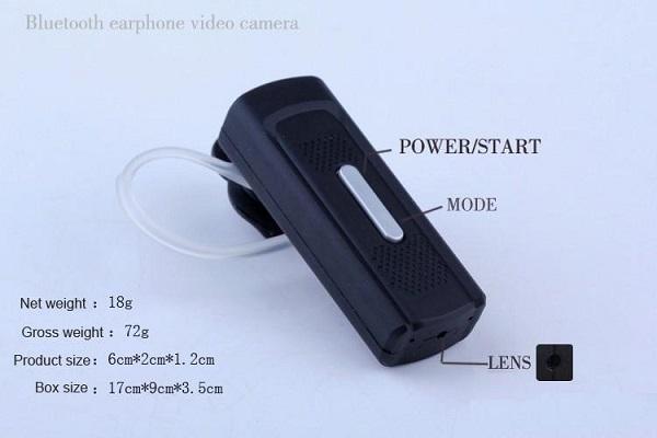 bluetooth headset Video Camera HD 720P Earphone DVR pinhole Camera mini Audio Video Recorder Mini Camcorder with TF card slot black