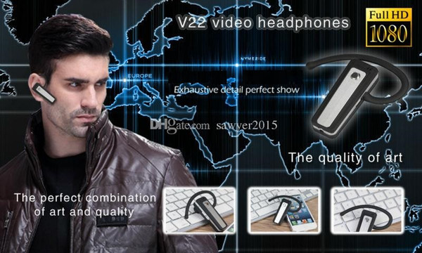 Earphone pinhole Camera HD 1080P Bluetooth Headset Camera Audio Video Recorder V22 Mini Earphone DVR Camera