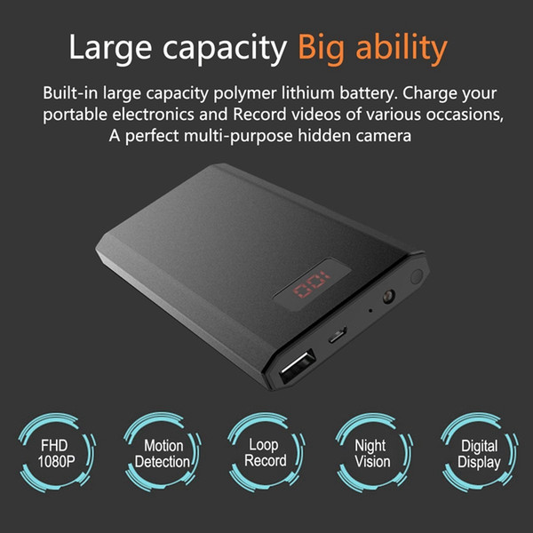 Portable 10000mAh Power Bank Camera 1080P HD Night Vision Mobile Power Supply Security Camera Motion Detection Mini DV DVR