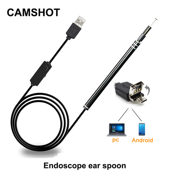 CAMSHOT mini camera Ear cleaning 5.5mm waterproofing Lens HD LED Endoscope 2 in 1 usb interface Borescope Ear Spoon Video Camer