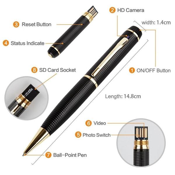 HD 1080P mini Pen pinhole Camera High Quality Steel Pen Mini DV DVR motion detection pen video camcorder support TF CARD