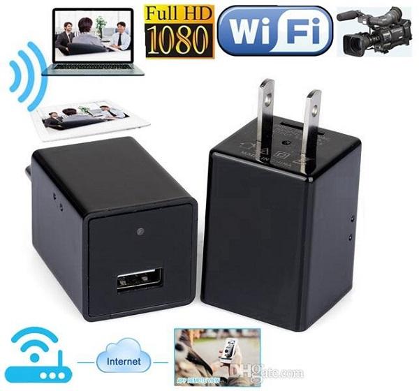 WIFI AC Adaptor Mini IP camera P2P 1080P EU US plug charger DVR pinhone camera Home Security charger camera remote monitor Cam Black